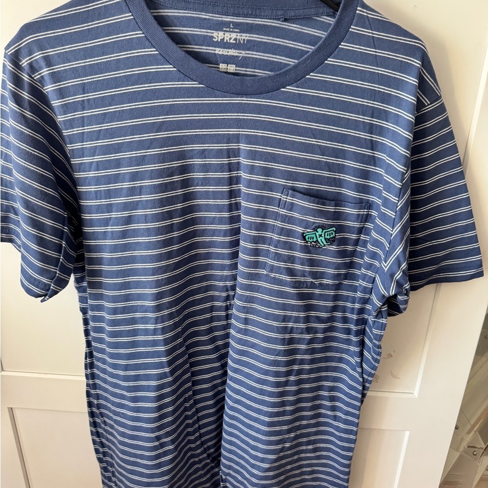Uniqlo Blue and White Striped Pocket Tee